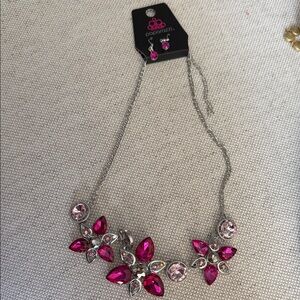 paparazzi Hot Pink and Light Pink Floral Cluster Necklace & Earring set